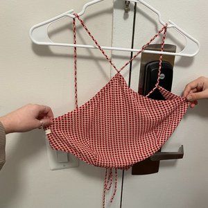 Red and White Halter Open Back Top